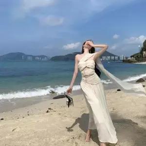 여자 원피스 하계 쉬폰 롱스커트 바캉스 톱 해변 예쁜 큐빅 슬림핏 프렌치 SPO마켓2