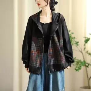 데님 캐주얼 빈티지 가을 프린트 후드 체크 신상 컬러 카디건 여자후드가디건 집업 ible3