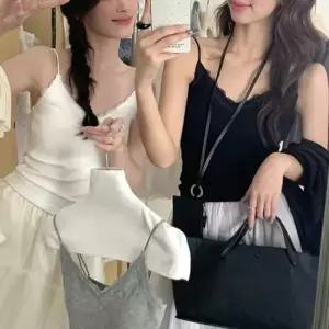 민소매 티셔츠 이너템 레이스 캡내장 끈나시 3컬러