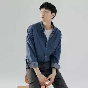 고품질 키밍 가을신상 박사이즈 남성 데님 셔츠 긴팔 청남방 연청 진청 (W77F1A5)
