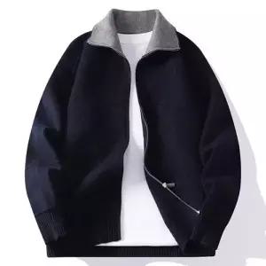 니트 캐주얼 남친 집업 배색 터틀넥 댄디 기모 칼라넥 가디건 붐 M스포1