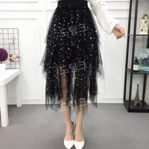 반짝이 무대의상 치마 샤스커트 스팽글  별 망사 메쉬 스커트 난타 장구 공연 트로트 무대