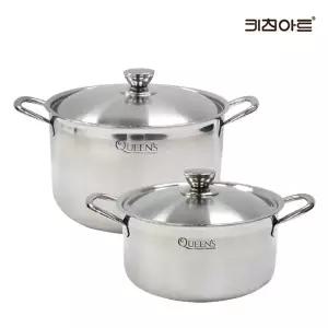 [키친아트] 퀸즈 통3중 스텐레스 인덕션가능 냄비세트 2종E(양수24+곰솥28)