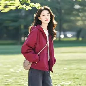 솜브레로스 여자 바람막이 점퍼 잠바 숏 후드 트렌치코트 멋진 오버핏 코트 DOS1