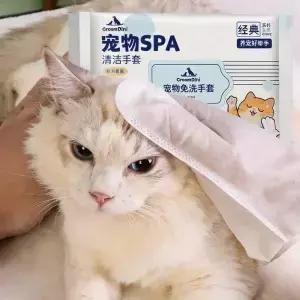6PCS 고양이 개 일회용 장갑 수건 애완 동물 세척 린스 없이 탈취 드라이 클리닝 물티슈