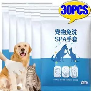30/6PCS 고양이 개 일회용 장갑 수건 애완 동물 워시 린스 없음 세탁 탈취 드라이 클리닝 젖은