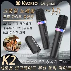 VAORLO DS-K2 노래방 컴패니언 Bluetooth 53 무선 이동 코일 마이크 RGB 빛 KTV DSP 믹서 시스템 유선 스피