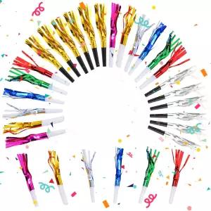 TXMLXY 24개 글리터 노이즈 메이커 메탈 태슬 뮤직 생일 블로워 혼 휘슬 파티 블로우 아웃 선호 새해 전야