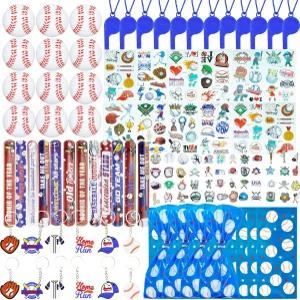 데코딘리 122 PCS 야구 파티 선물 열쇠고리가 달린 테마의 굿이 백 미니 야구공 휘파람 타투 스티커로 장식