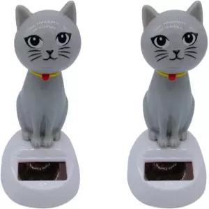 Galyacht 2Pcs 귀여운 태양열 동력 춤추는 고양이 인형 피규어 - 흔들리는 장난감 조각상 자동차 대시보드
