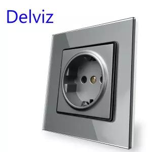 Delviz 크리스탈 유리 소켓 EU 표준 AC 인터페이스 110-250V 회색 콘센트 강화 유리 패널 벽 내장형 16A 전