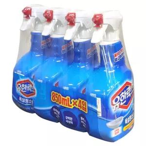 유한락스 욕실청소용 850ml 4개입 실세정 다용도 청소용 스프레이실제 실클리너 도제 화장소 소용품 세정제