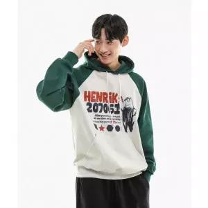 HENRIK207061 헨릭 래글런 컬러블록 후디 딥그린 2275267