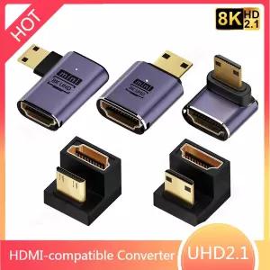 HDMI 호환 어댑터 90 270 직각 남성-여성 변환기 8K HD 커넥터 소형마이크로 HDMI 호환 익스텐더