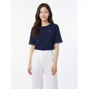 크로커다일레이디블루 소매 레이스 포인트 단색 티셔츠 CLCMTS202