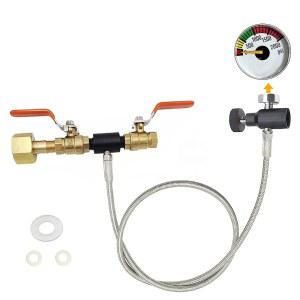 CGA320 소다 머신 블루 Co2 병 실린더 리필 어댑터 호스, 리필 블루 Co2 탱크 병(CGA320에서 TR21-4, 게이지 포함 듀얼 밸브)(36인치)
