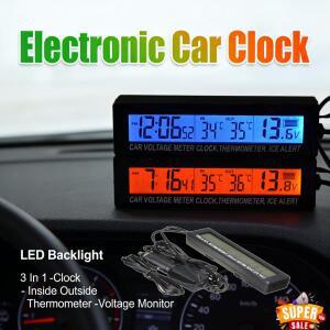 3in 1 배터리 전압 모니터 미터(담배 소켓 포함) 미니 전자 자동차 시계 고정밀 디지털 LED 백라이트