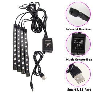 네온 48 72 LED USB 조명 자동차 주변 원격 음악 무선 인테리어 APP 제어