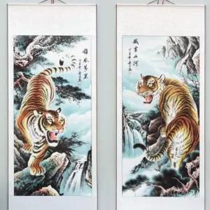호랑이그림족자 풍수 동양화 민화 소품 대형 170x70CM 인테리어 수묵화 액자 가로 개업
