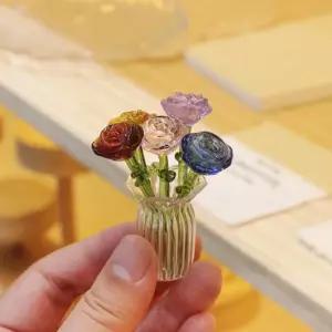 미니 꽃병 장식 DIY 공예 어버이날 생일을 위한 투명 상자에 담긴 타이코크 6Pcs 유리 장미 꽃다발 작은