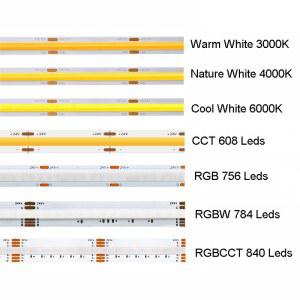 5m COB RGB CCT RGBW 따뜻한 자연 쿨 화이트 LED 스트립 12V/24V 고휘도 도트리스 다채로운 LED 테이프 라이트 바 RA90