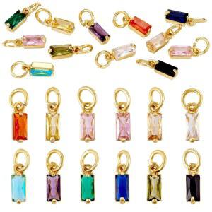 판다홀 12PCS 18K 금도금 직사각형 매력 큐빅 지르코니아 탄생석 주얼리 제작 목걸이 팔찌 귀걸이용 점프 링 황동 크리스탈 CZ 스톤 펜던트