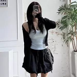 [옷자락]여자 살안타템 슬림 여리 쫀쫀 긴팔 민트코어 가디건