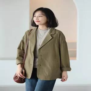 여자코트 가을 긴팔 칼라넥 면 캐주얼 정장 솔리드 루즈핏 코트 심쿵마켓