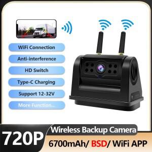 백업 카메라 6700mAh 배터리 HD 무선 WIFI 720P 12V 트럭 트레일러 RV용 자기 베이스 반전 충전식