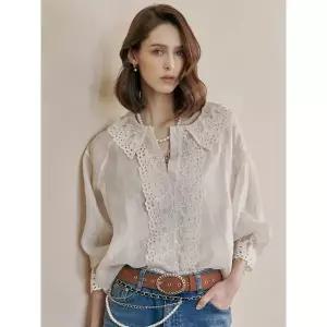 [하프클럽/마쟈]라운드 카라 아일렛 레이스 블라우스