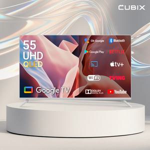 큐빅스 55인치 QLED 4K UHD 스마트 TV 화이트 구글5.0 대기업정품패널 1등급 고화질 티비