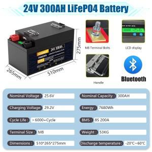 EU  24V 300Ah 리튬인산철 배터리 팩 블루투스 5KWh 6000 사이클 태양광 에너지 저장
