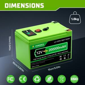 12V 200Ah 리튬인산철 태양광 배터리 딥 사이클 충전식 내장형 BMS 리튬 파워 휠, 스쿠터, 어군탐지