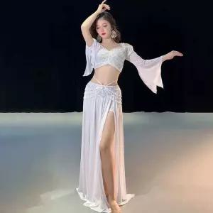 상의 무대 라틴 화이트 벨리댄스의상 밸리댄스복 롱스커트