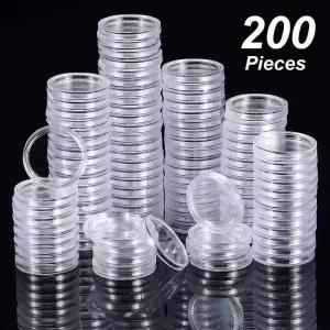 200pcs 25mm 명확한 플라스틱 동전 홀더 수집 상자 케이스 저장 캡슐 보호 컨테이너