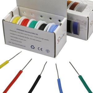 스트라이브데이 22 AWG 실리콘 와이어 키트 - 전자 /RC / Auto LED용 5가지 색상 19.6피트 주석 구리 솔리드 코어 후크업 와이어(300V -60 C~200 C)