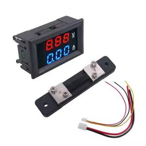 0.28 디지털 전압계 전류계 LED 레드 블루 듀얼 디스플레이 멀티미터 DC 0100V 50A 검출기 전압 게이지