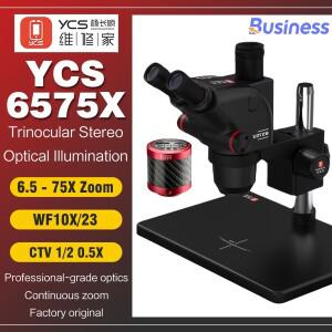 YCS 6575X 울트라 HD 삼안 현미경 (휴대폰 용 대형베이스 포함) PCB 용접 4K 카메라 144 LED 조명 도구 세