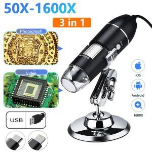 1600X 500X 디지털 현미경 카메라 유형 C USB 휴대용 전자 납땜 돋보기 전화 수리