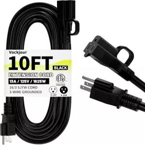16/3 블랙 실내 실외 연장 코드 10피트 방수 3개의 프롱 접지 플러그가 있는 13A 1625W 16AWG SJTW 사무실