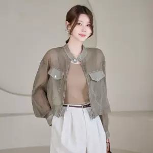 [모리스커밍홈] 배색스티치 시스루 크롭 블루종 점퍼_M2606JP003B