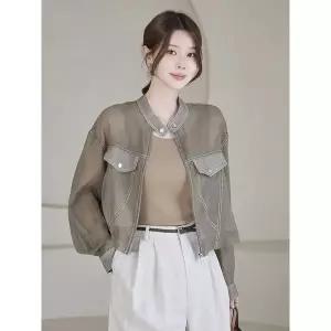 [모리스커밍홈]배색스티치 시스루 크롭 블루종 점퍼_M2606JP003B