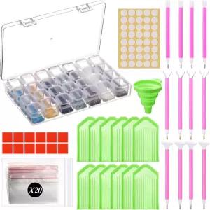 AceOrbit 59 PCS 다이아몬드 아트 페인팅 도구 및 액세서리 키트 트레이 포함 28개의 보관함 멀티 사이즈