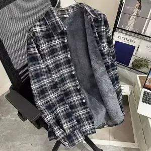 남성 긴팔 기모 체크 셔츠 베이직 데일리 캐주얼 보온 셔츠 F00120312