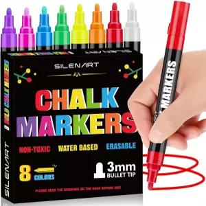 칠판용 SILENART 초크 마커 자동차 지우기 가능한 액체 펜용 윈도우 팩 멀티컬러