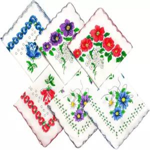 6개 여성용 꽃 손수건 빈티지 엘레강스 포켓 재사용 가능한 부드러운 면 3가지 색상 디자인