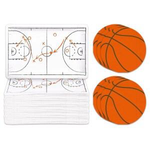 Whaline 90Pcs 농구 접시 냅킨 세트 코트 종이 오렌지 스포츠 볼 일회용 생일 식기 용품, 40인분 제공
