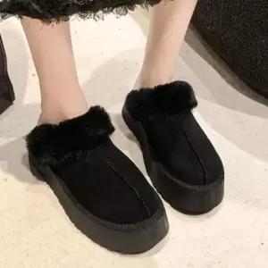 따뜻한 안감 털 뮬 슬리퍼 여성용 사무실 방한 실내화 겨울 편한 신발 여성슬리퍼
