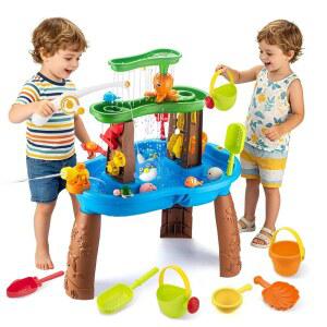 VROGTIK Water Table for Toddlers 3-5, Kids Sand Water Table with Fishing Game Set, Sensory Play Table Toys for Outdoor Pool Beach Backyard Summer Birthday Gift for Boys Outside Toys for Toddler