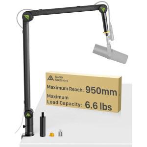 슈어 SM7B SM7dB MV7 네버새그 마이크 붐 암, 950mm 연장 도달 거리, 6.6lbs 적재 용량, 기어 잠금 서스펜션 스탠드 데스크 마운트를 위한 AA 오디오 액세서리 디자인 예티 로드 헤비
